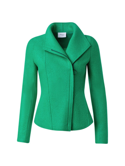 Shop Akris Punto Women's Fitted Wool Biker Jacket In Green