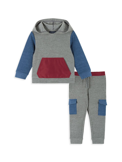 Shop Andy & Evan Baby Boy's, Little Boy's & Boy's Double Peached Colorblocked Hoodie Set In Grey