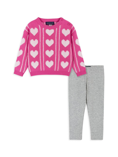Shop Andy & Evan Baby Girl's & Little Girl's Heart Sherpa Sweater & Leggings Set In Pink
