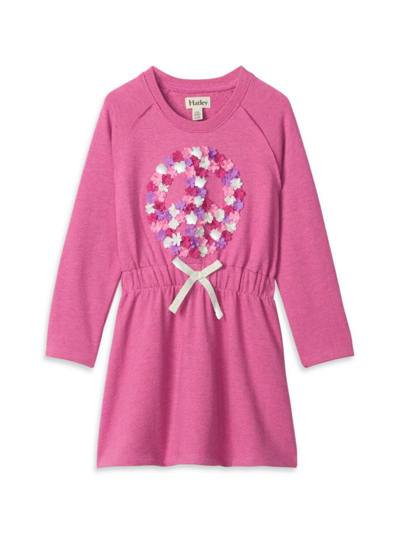 Shop Hatley Little Girl's & Girl's Peace Cinched-waist Terry Dress In Bubble Gum Melange