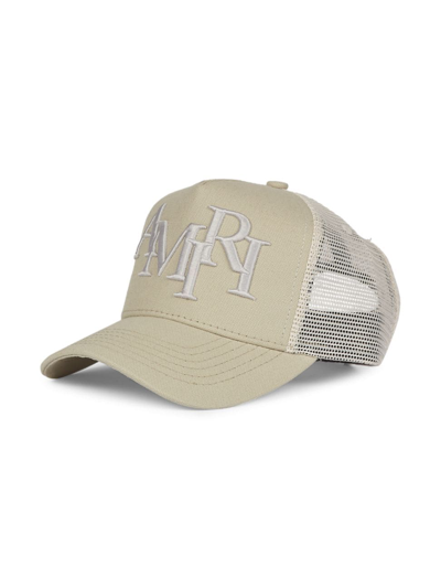 Shop Amiri Men's Staggered Logo Trucker Hat In Marshmallow