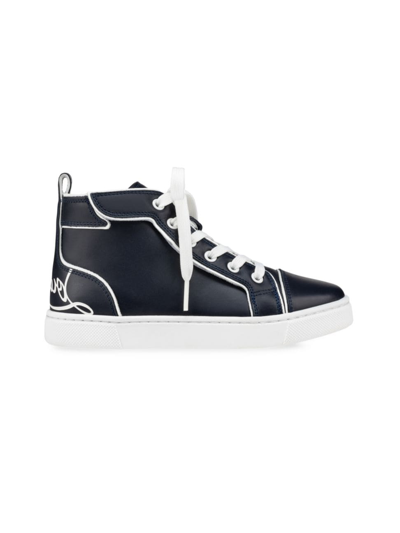 Shop Christian Louboutin Little Kid's & Kid's Funnytopi High-top Sneakers In Navy