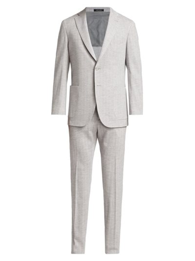 Shop Saks Fifth Avenue Men's Collection Pinstriped Wool-cotton Suit In Mirage Grey