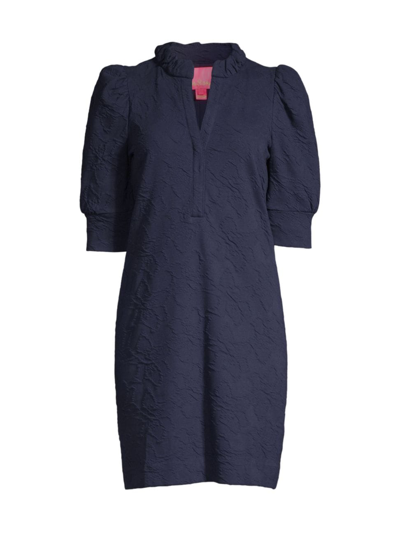 Shop Lilly Pulitzer Women's Elsey Textured Puff-sleeve Minidress In True Navy