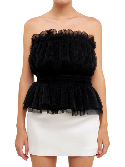 Shop Endless Rose Women's Strapless Tulle Banded Top In Black