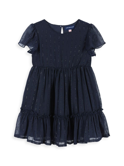 Shop Andy & Evan Little Girl's Holiday Short-sleeve Dress In Navy