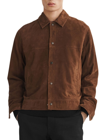 Shop Rag & Bone Men's Owen Suede Trucker Jacket In Dark Brown