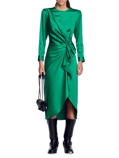 Shop Sandro Women's Ruffled Satin-effect Dress In Green