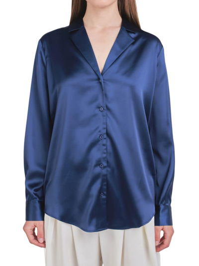 Shop Endless Rose Women's Classic Satin Over Shirt In Navy