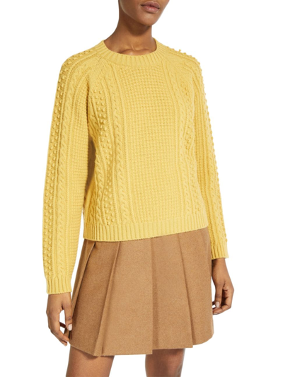 Shop Weekend Max Mara Women's Mixed Cable-knit Wool Crewneck Sweater In Yellow