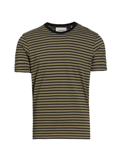 Shop Frame Men's Striped Cotton Jersey T-shirt In Khaki Green Noir