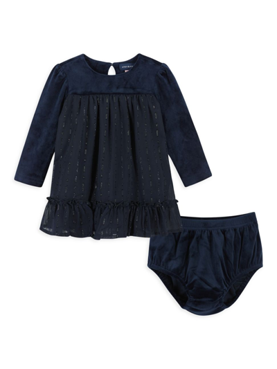 Shop Andy & Evan Baby Girl's Ruffle Holiday Dress In Navy