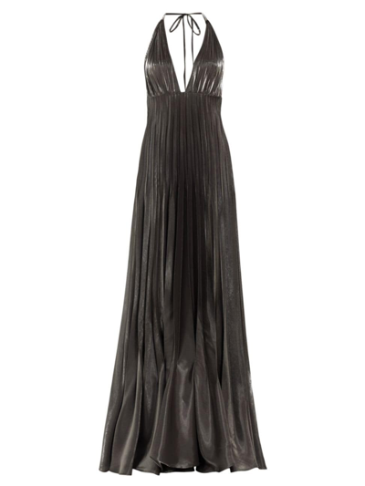 Shop Frederick Anderson Women's Satin Pleated Halter Gown In Silver