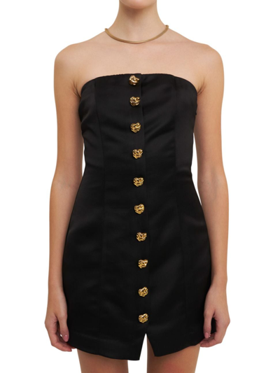 Shop Endless Rose Women's Strapless Button Accent Mini Dress In Black