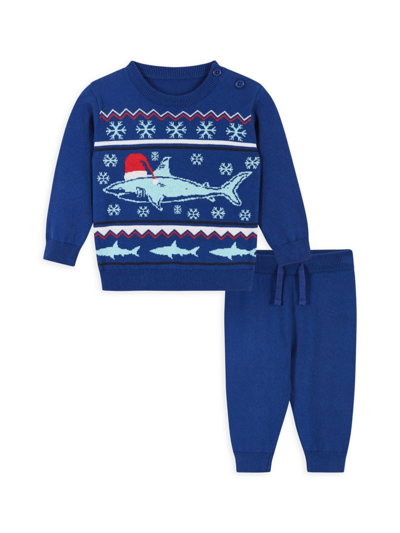 Shop Andy & Evan Baby Boy's & Little Boy's Holiday Shark Jacquard Sweater Set In Blue