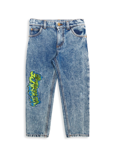 Shop Versace Little Boy's & Boy's  Embroidered Jeans In Medium Blue