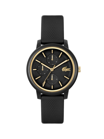Shop Lacoste Women's L.12.12 Plastic & Silicone Strap Chronograph Watch In Black