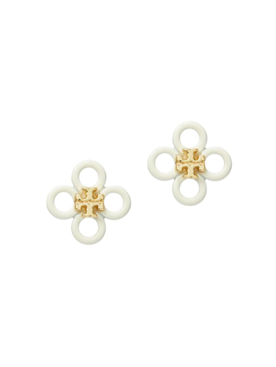 Shop Tory Burch Women's Kira 18k-gold-plated & Enamel Small Clover Stud Earrings In Tory Gold