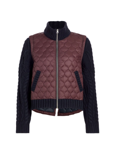 Shop Veronica Beard Women's Patra Quilted Wool-blend Mixed-media Jacket In Burgundy Navy