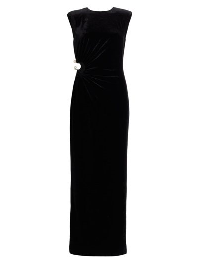 Shop Self-portrait Women's Sleeveless Velvet Cut-out Gown In Black