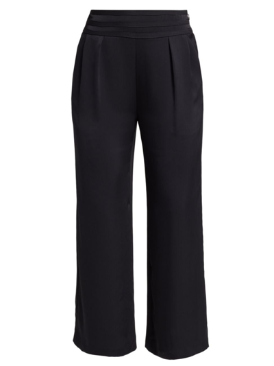Shop Ramy Brook Women's Joss Cropped Wide-leg Satin Pants In Black