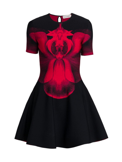 Shop Alexander Mcqueen Women's Jacquard Orchid Minidress In Black Red