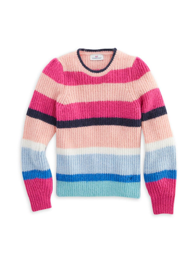Shop Vineyard Vines Little Girl's & Girl's Striped Puff-sleeve Crewneck Sweater In Tequila Sunrise