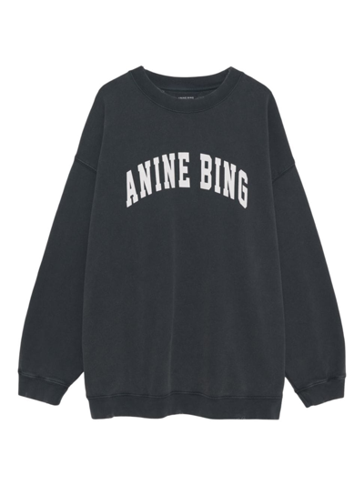 Shop Anine Bing Women's Tyler Oversized Logo Sweatshirt In Washed Black