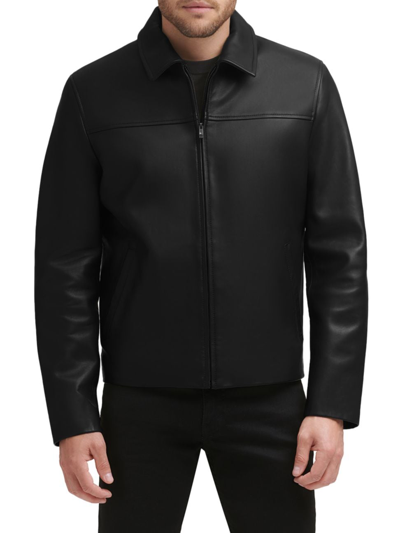 Shop Cole Haan Men's Smooth Lambskin Zip Jacket In Black