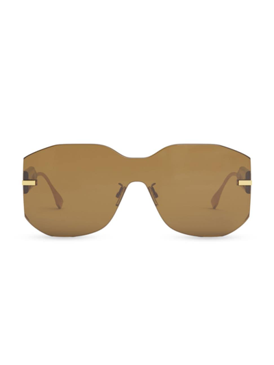 Shop Fendi Men's 138mm Rectangular Nylon Sunglasses In Gold