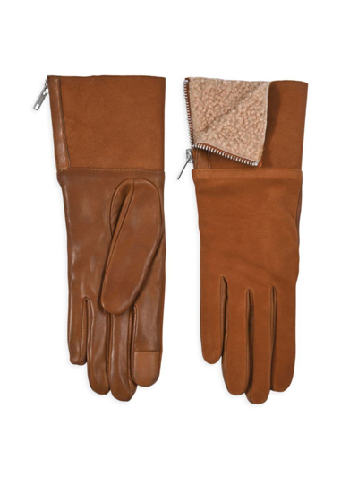 Shop Carolina Amato Women's Touch Tech Shearling-lined Leather Gloves In Luggage