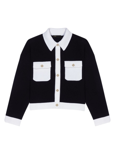 Shop Maje Women's Knit Cardigan Jacket In Black Ecru