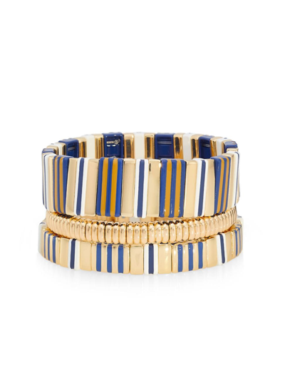 Shop Roxanne Assoulin Women's A Bit Of Polish 3-piece Goldtone & Enamel Bead Bracelets Set In Blue