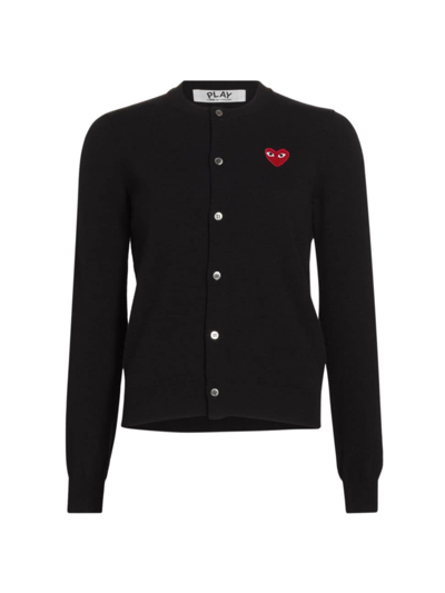 Shop Comme Des Garçons Play Women's Heart Wool Cardigan In Black