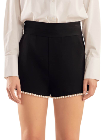 Shop Endless Rose Women's Pearl-trimmed Shorts In Black