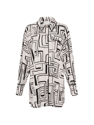 Shop Aje Women's Vortex Printed Belted Shirt In Abstract Penrose