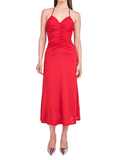 Shop Endless Rose Women's Halter Ruched Midi Dress In Rouge