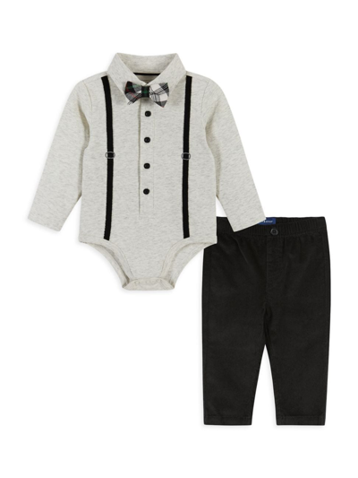 Shop Andy & Evan Baby Boy's Suspenders Bodysuit & Pants Set In Heather Cream