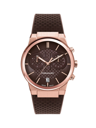Shop Ferragamo Men's Rose-goldtone Stainless Steel & Silicone Chronograph Watch/41mm In Rose Gold