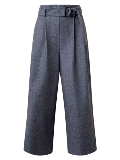 Shop Akris Punto Women's Fiorella Belted Flannel Wool Wide-leg Pants In Slate