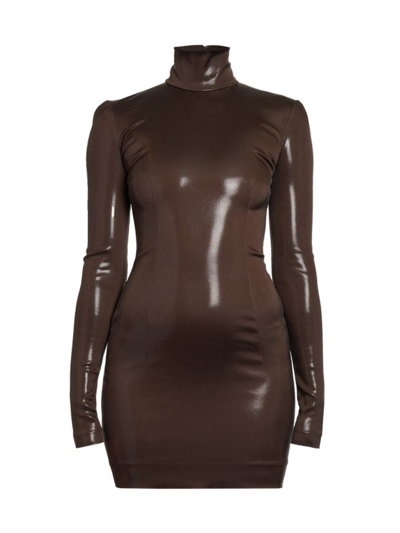 Shop Dolce & Gabbana Women's Laminated Long-sleeve Minidress In Dark Brown