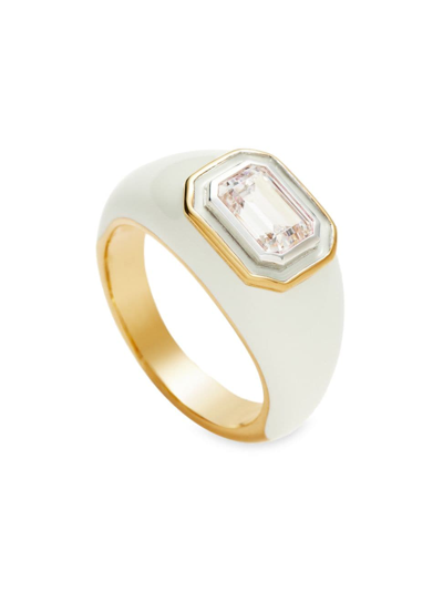 Shop Missoma Women's Enamel & Stone 18k Gold-plate, Cubic Zirconia & Enamel Ring In White