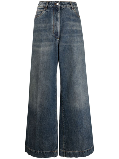 Shop Etro Cotton Wide Leg Jeans In Blue