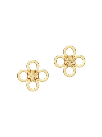 Shop Tory Burch Women's Kira 18k-gold-plated Small Clover Stud Earrings In Tory Gold