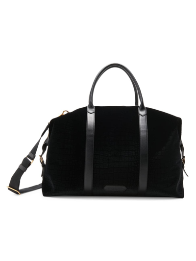 Shop Tom Ford Men's Croc-embossed Velvet Duffel Bag In Black