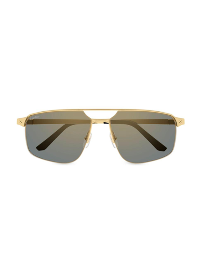 Shop Cartier Men's Santos De  60mm 24k-gold-plated Metal Navigator Sunglasses