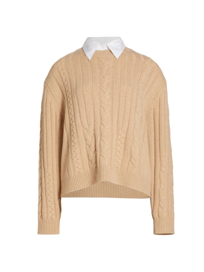 Shop Twp Women's Boy Collared Cable-knit Sweater In Camel