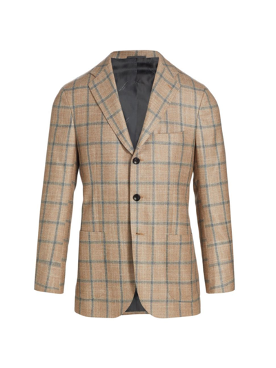 Shop Kiton Men's Plaid Wool & Cashmere-blend Three-button Sport Coat In Beige
