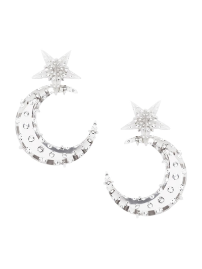 Shop Aquazzura Women's Moon Shine Silvertone, Resin & Glass Clip-on Drop Earrings In Crystal
