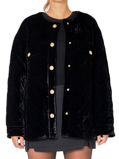 Shop Endless Rose Women's Oversized Quilted Velvet Jacket In Black